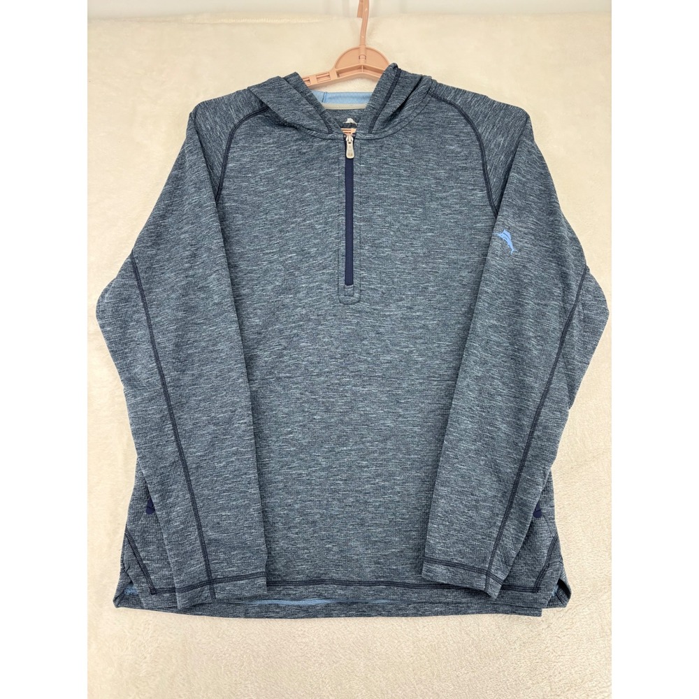 Tommy Bahama IslandZone Mens XL Blue Heathered Quarter Zip Hoodie UPF 30 ST22670